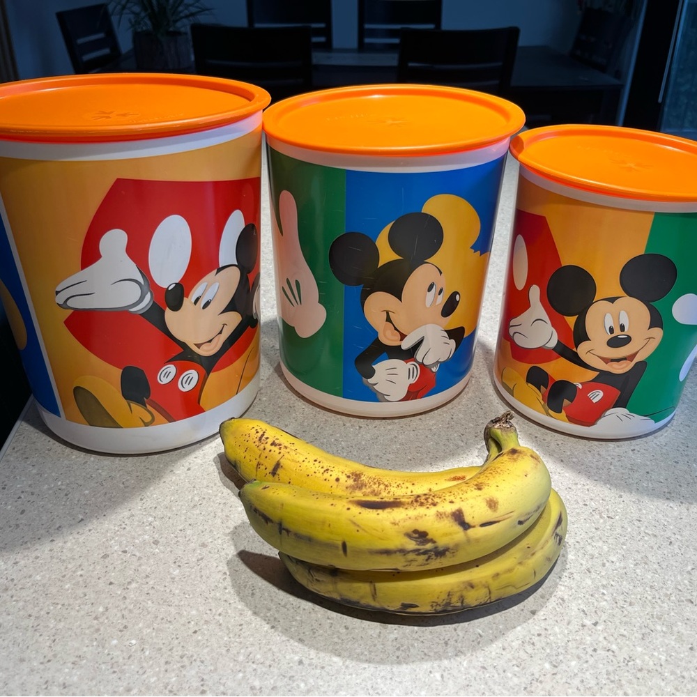 Tupperware Mickey Mouse Orange Lid Containers
